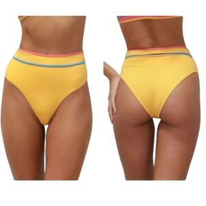 NWT Stone Fox Juniper High-Waisted Bikini Bottom Honeycomb Sunset yellow XS
